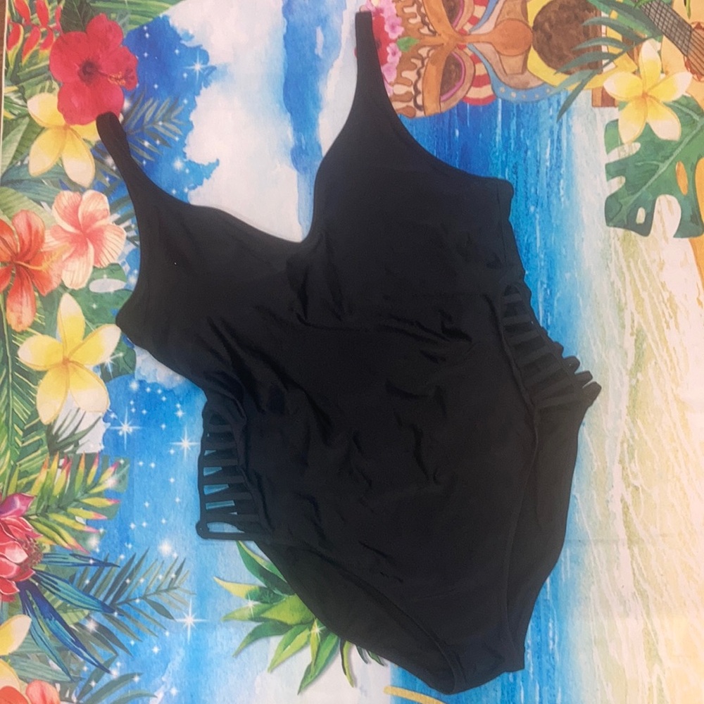 New Black One Piece Swimsuit with Cut Outs    Size XL